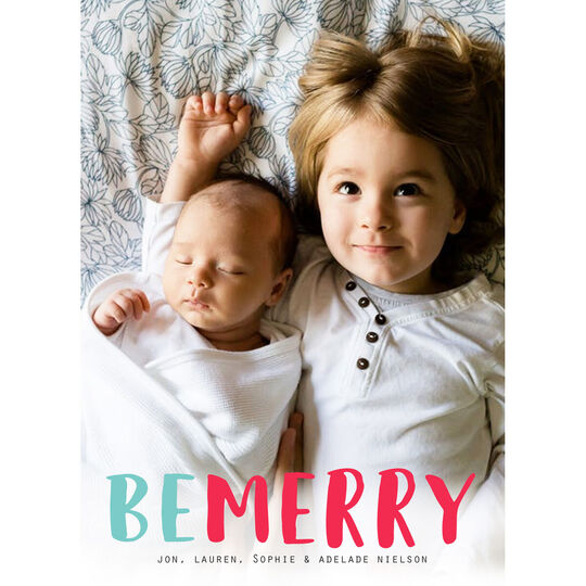 Colorful Be Merry Holiday Photo Cards